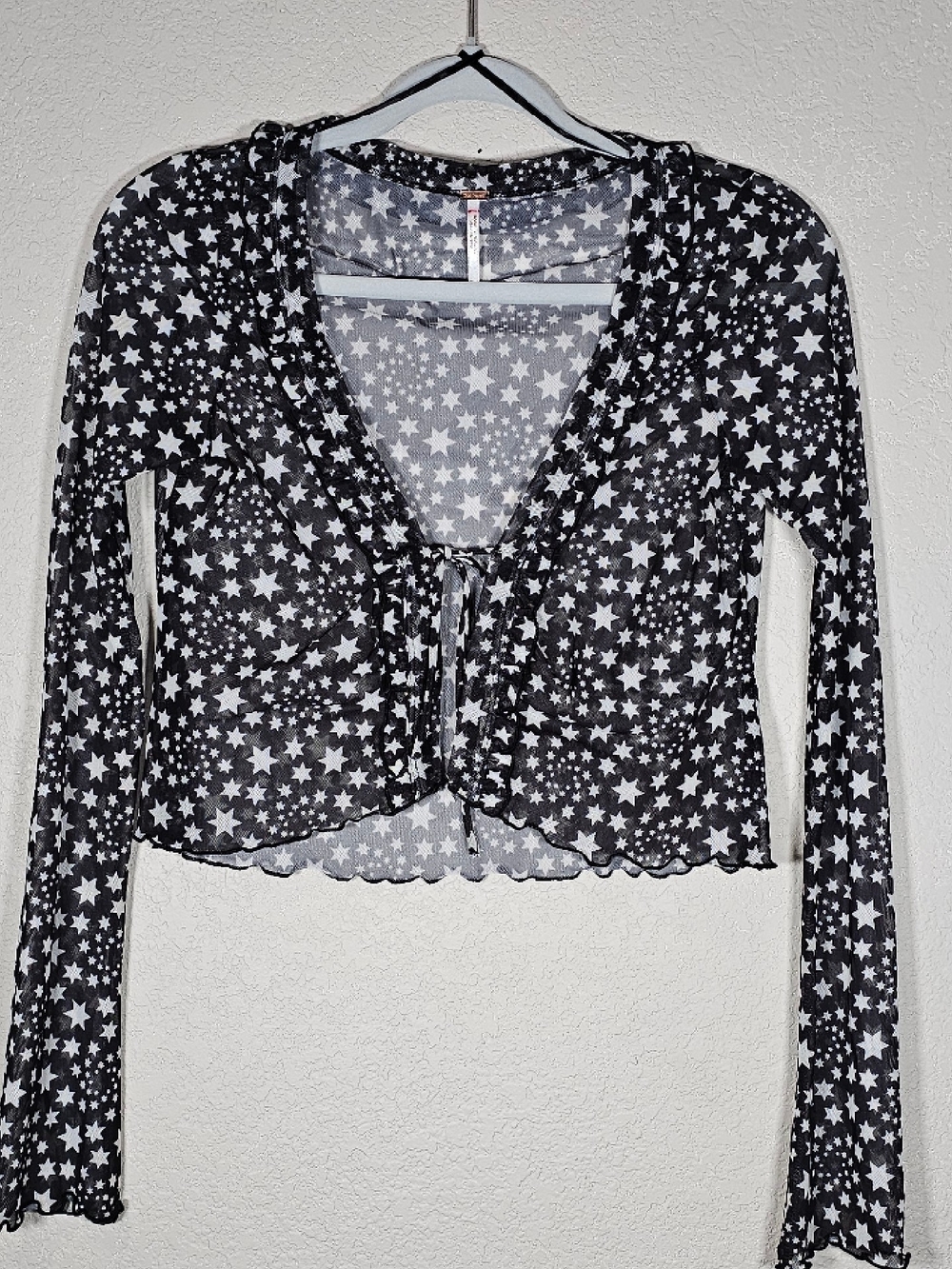Free People Black & White Star Mesh Tie-Front Crop - Picture 2 of 5